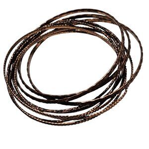 Vintage Textured Copper Stacking Bangle Bracelets Retro Fashion Jewelry Set Of 9